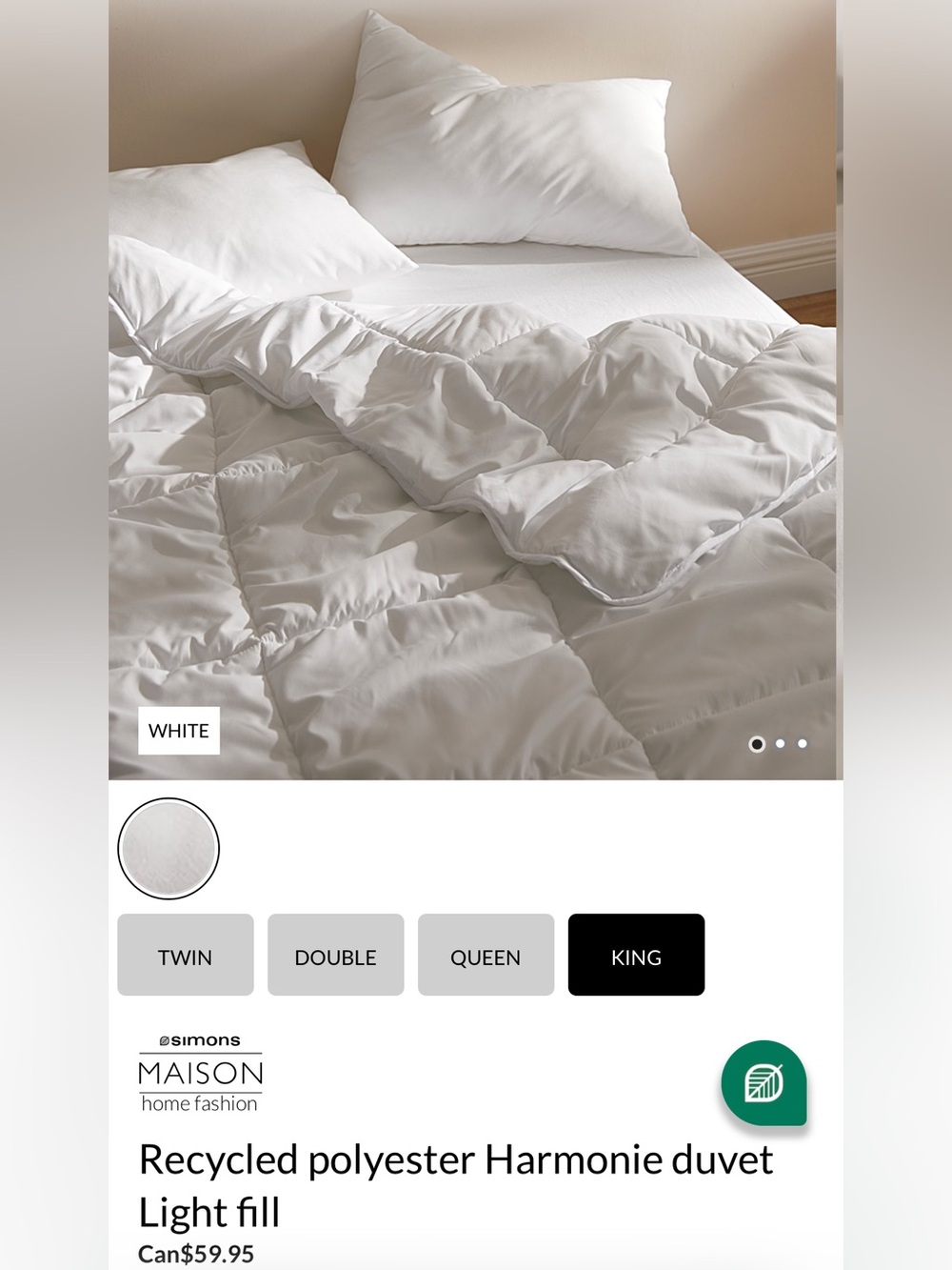 SIMONS // King Size Bedding - Harmonie Light-Fill Duvet and Cover